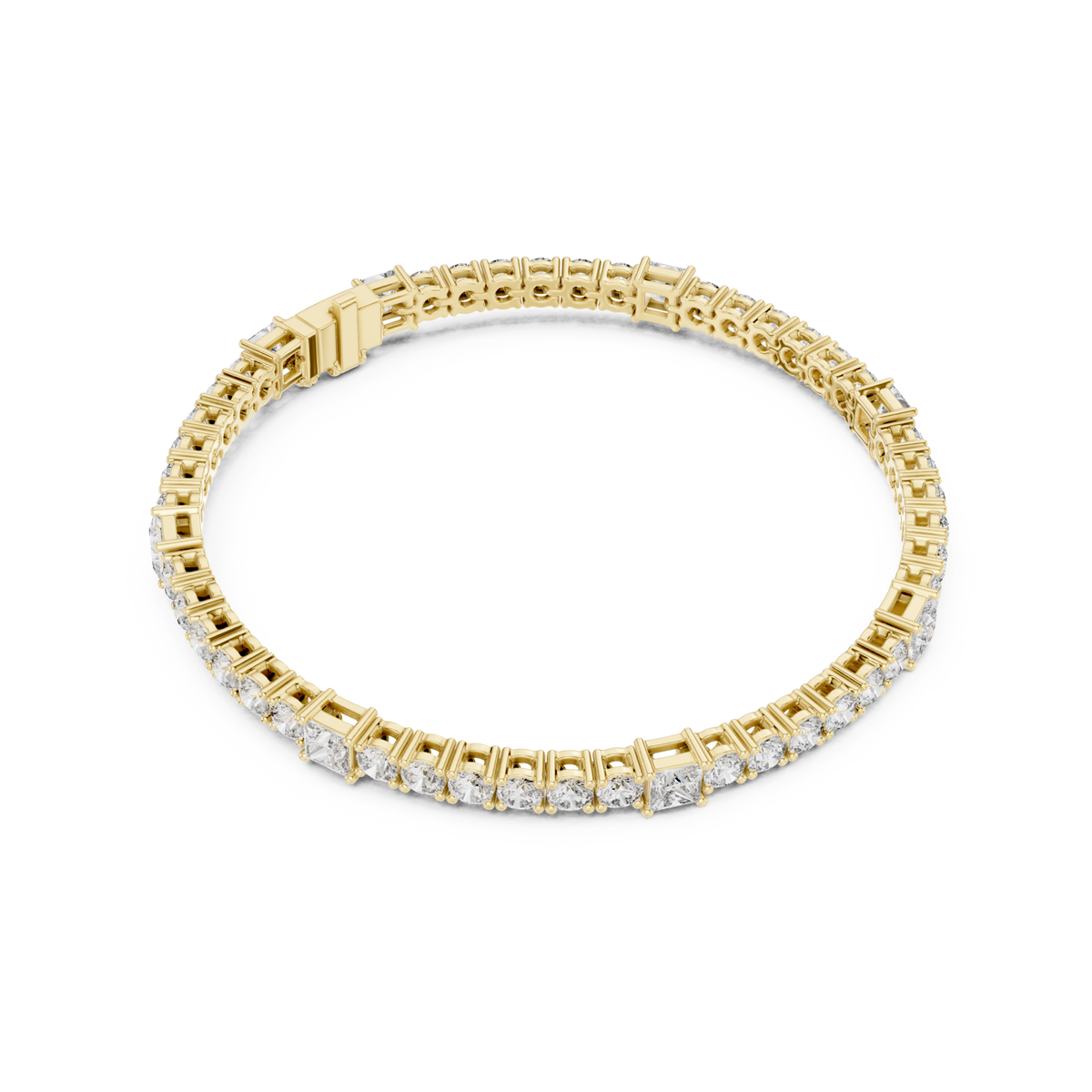  Gold Round and Princess Tennis Bracelet Side View
