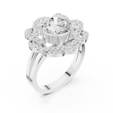 Round ballerina frill halo ring white gold front view