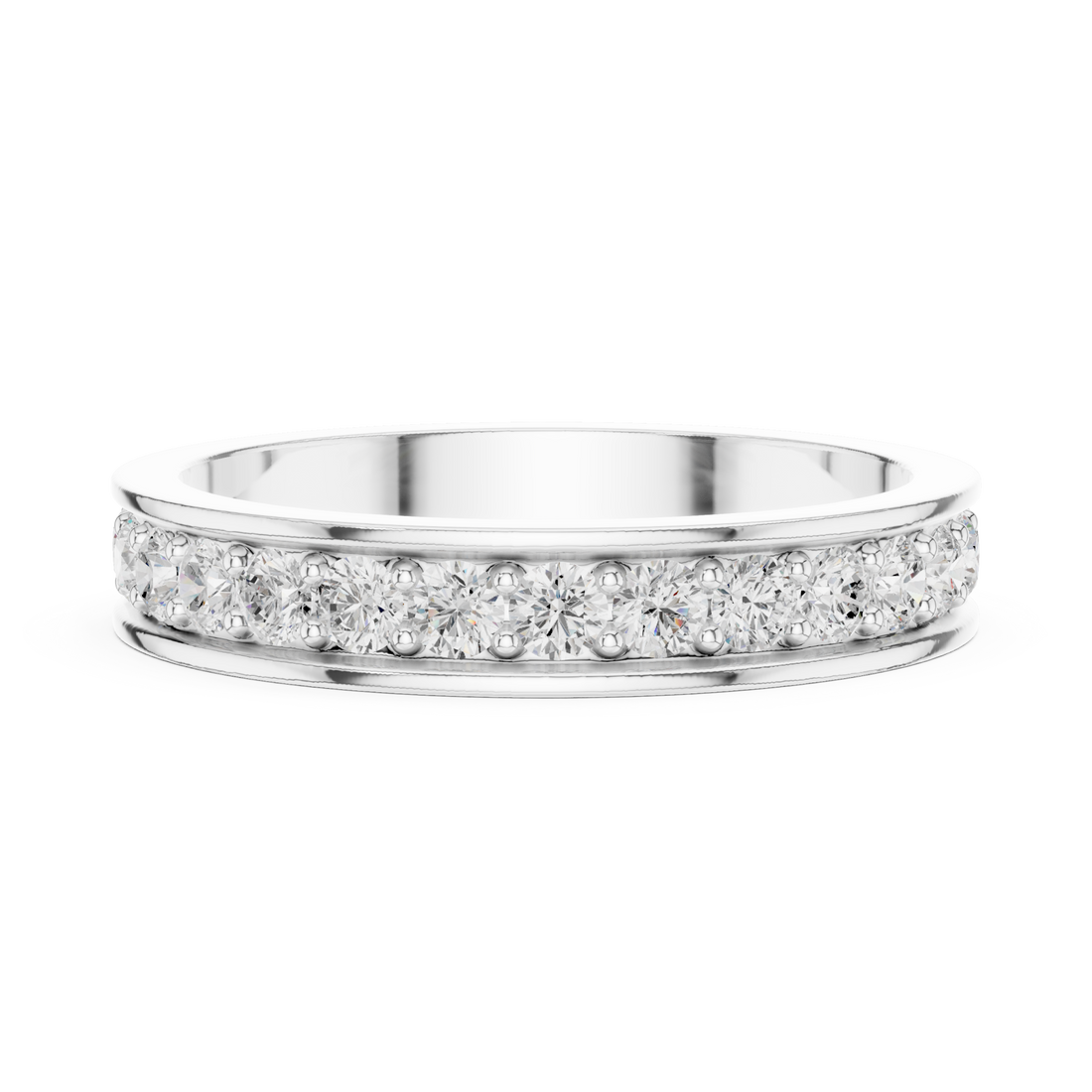 Round bead-set channel full eternity band white gold front view