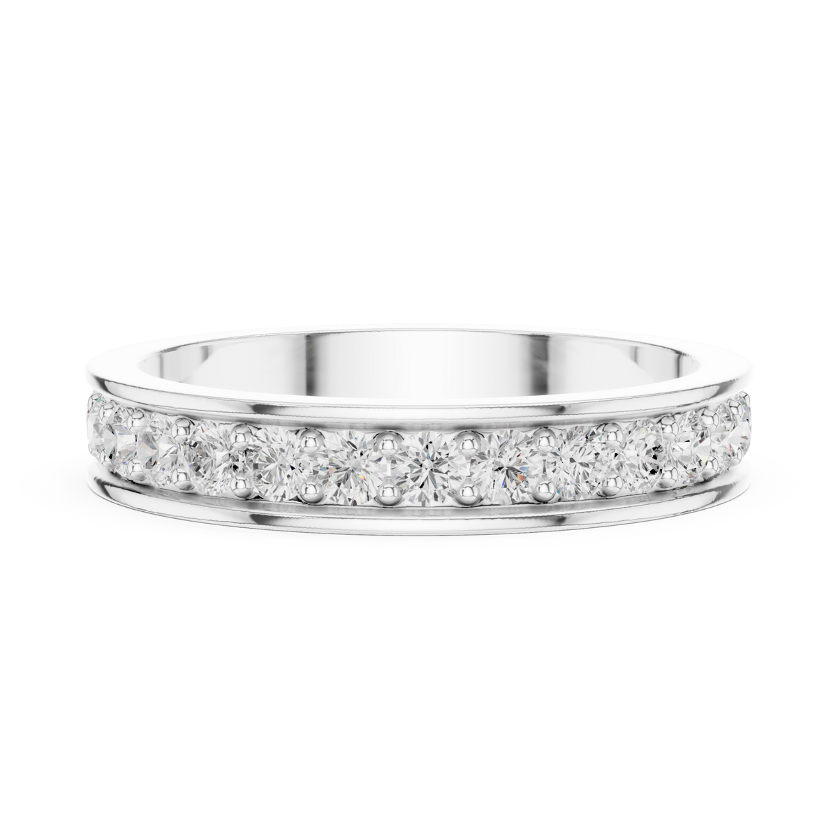 Round bead-set channel full eternity band white gold angle view