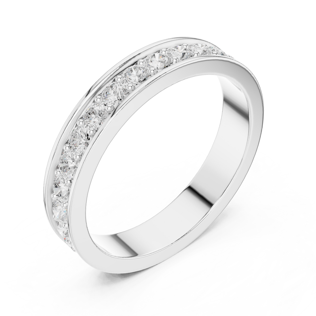 Round bead-set channel full eternity band white gold front view