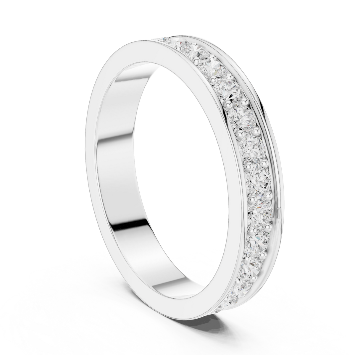 Round bead-set channel full eternity band white gold side view