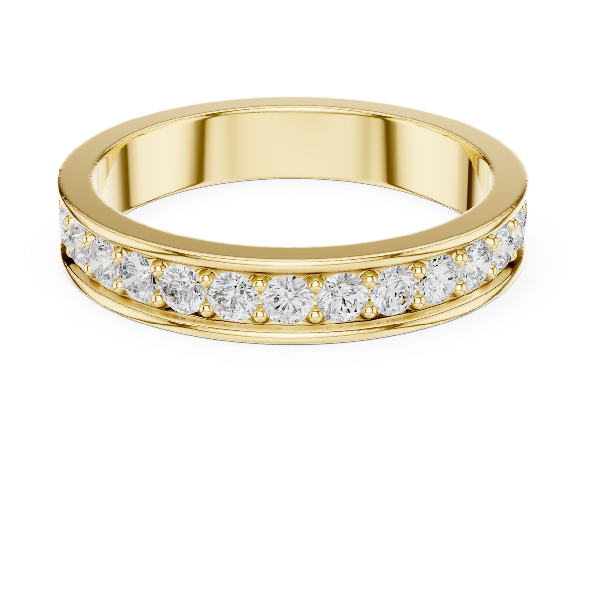 Round bead-set channel full eternity band yellow gold detail view