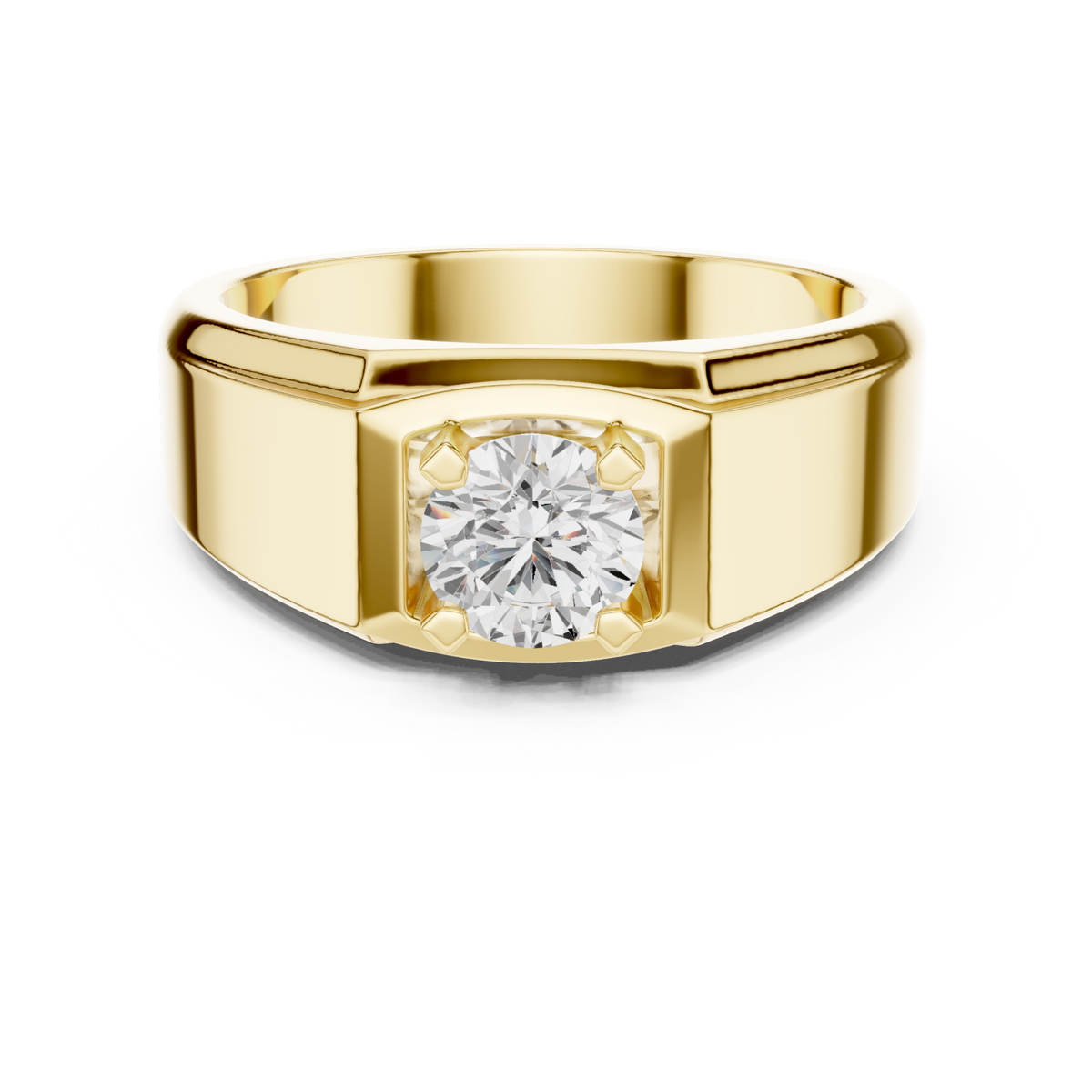  Gold Round Beveled Plateau Solitaire Ring for Him Detail View