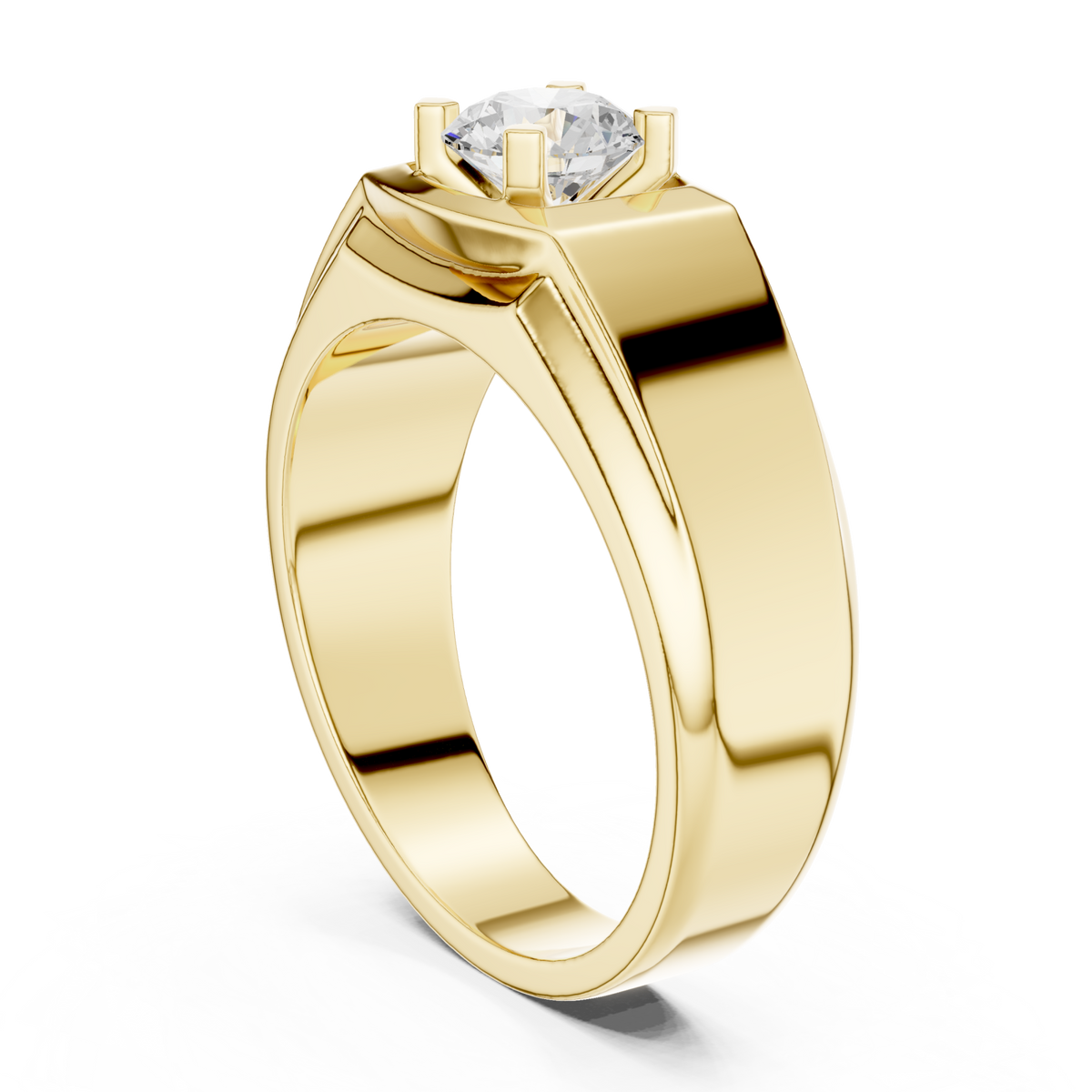  Gold Round Beveled Plateau Solitaire Ring for Him Side View