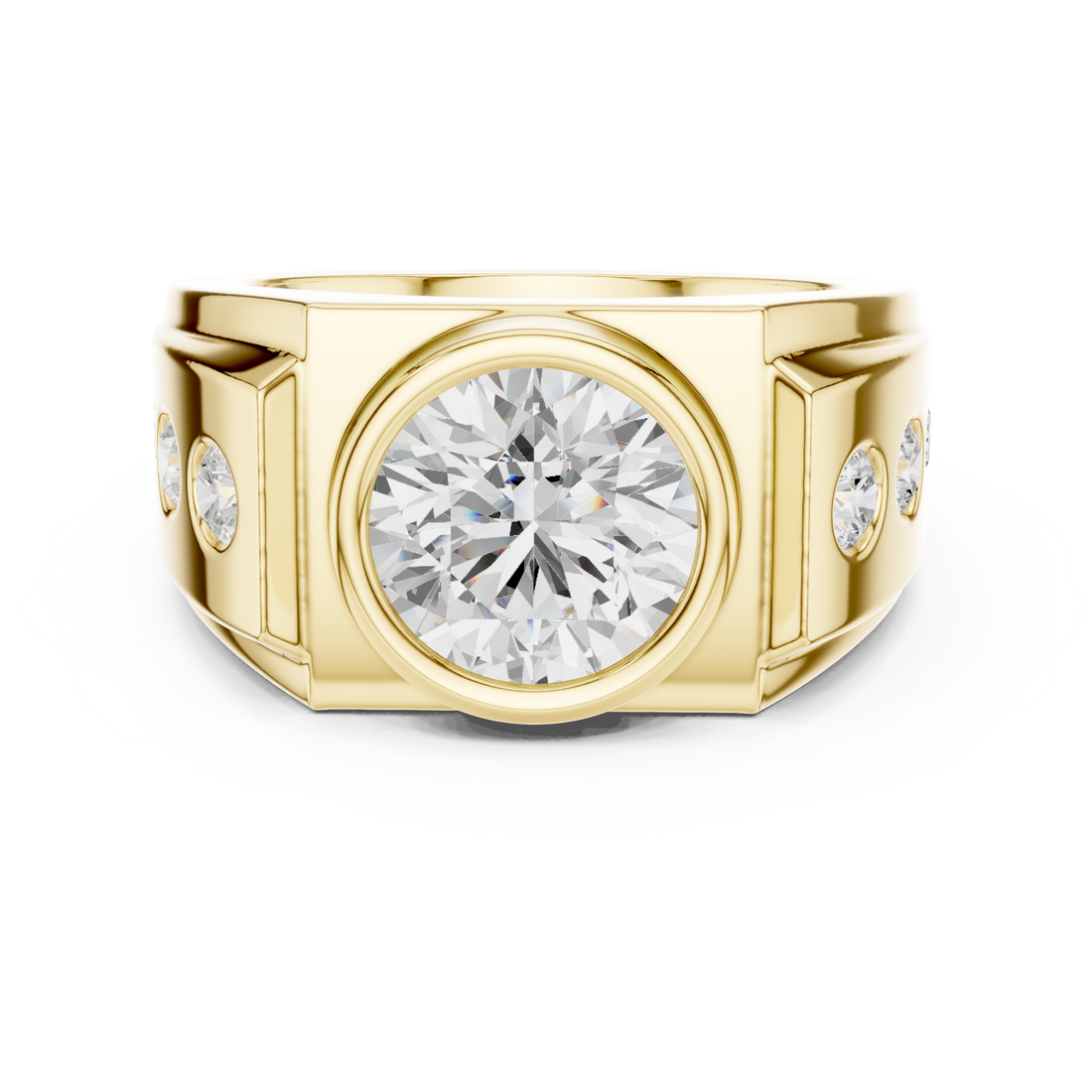 Gold Round Bezel Dial Ring for Him Front View
