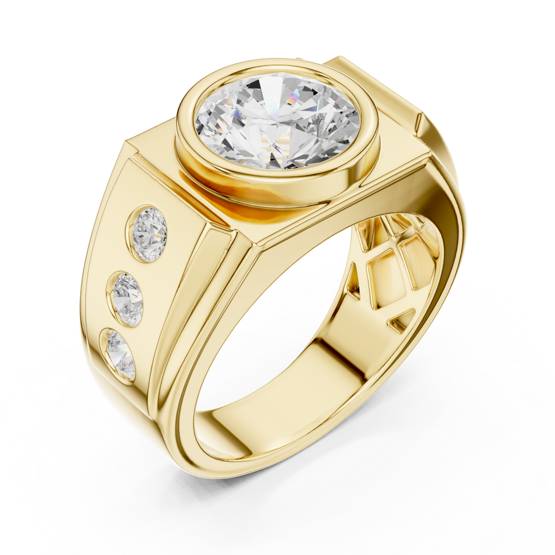 Gold Round Bezel Dial Ring for Him Front View
