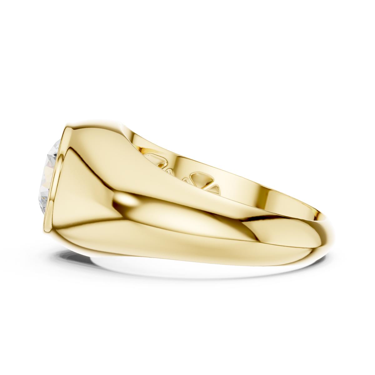  Gold Round Bezel Dome Solitaire Ring for Him Angle View