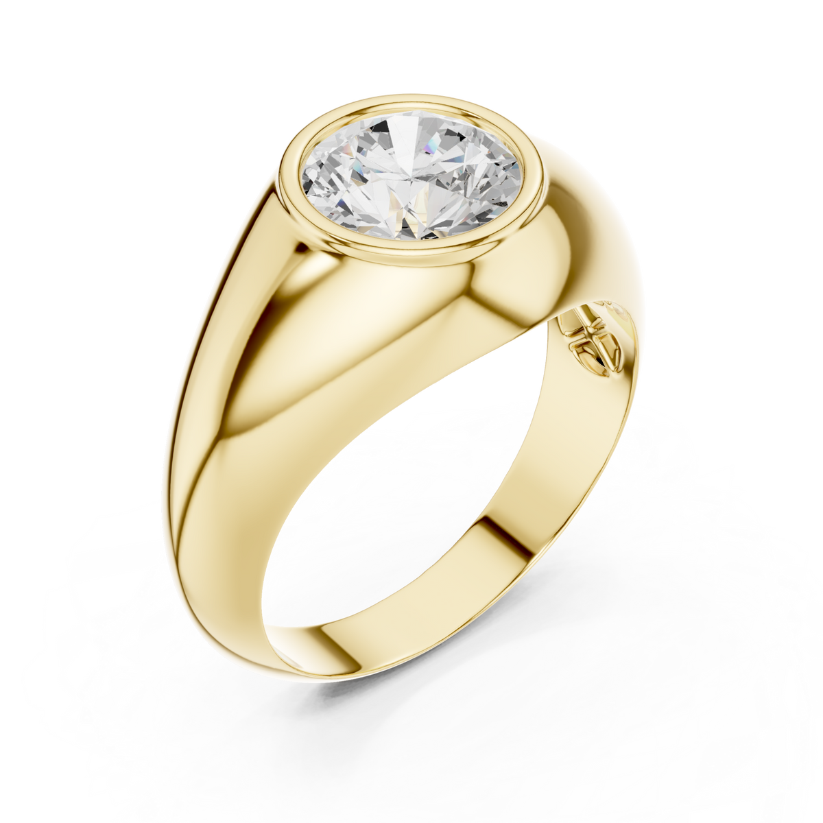 Gold Round Bezel Dome Solitaire Ring for Him Front View