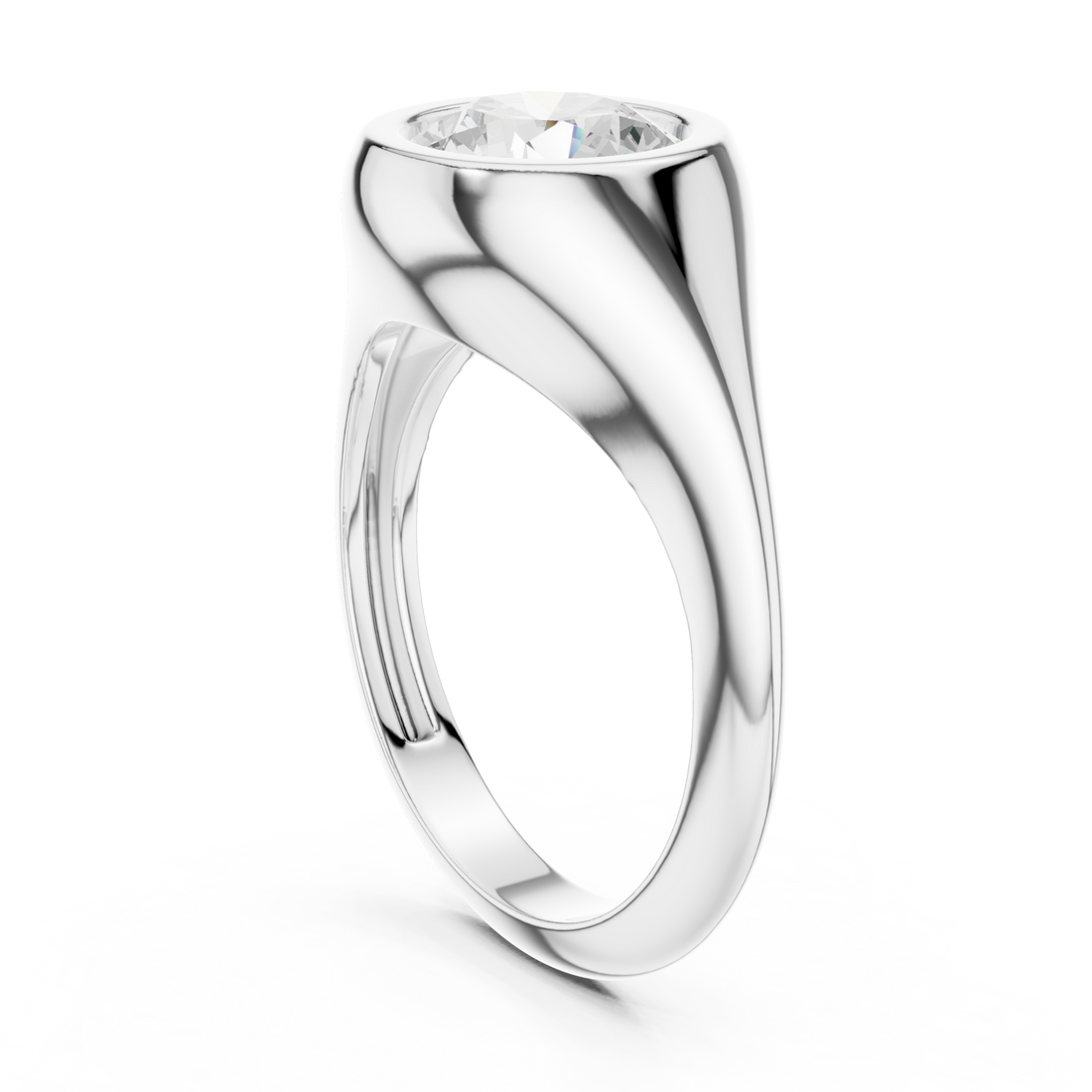 Round bezel signet ring white gold front view