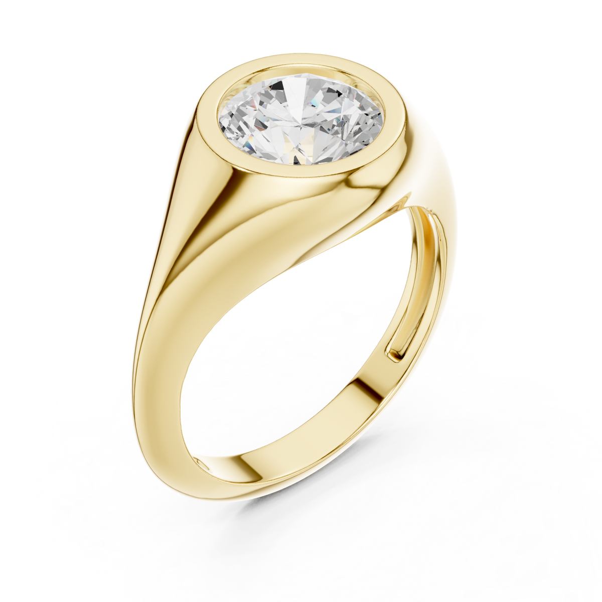 Round bezel signet ring yellow gold angle view