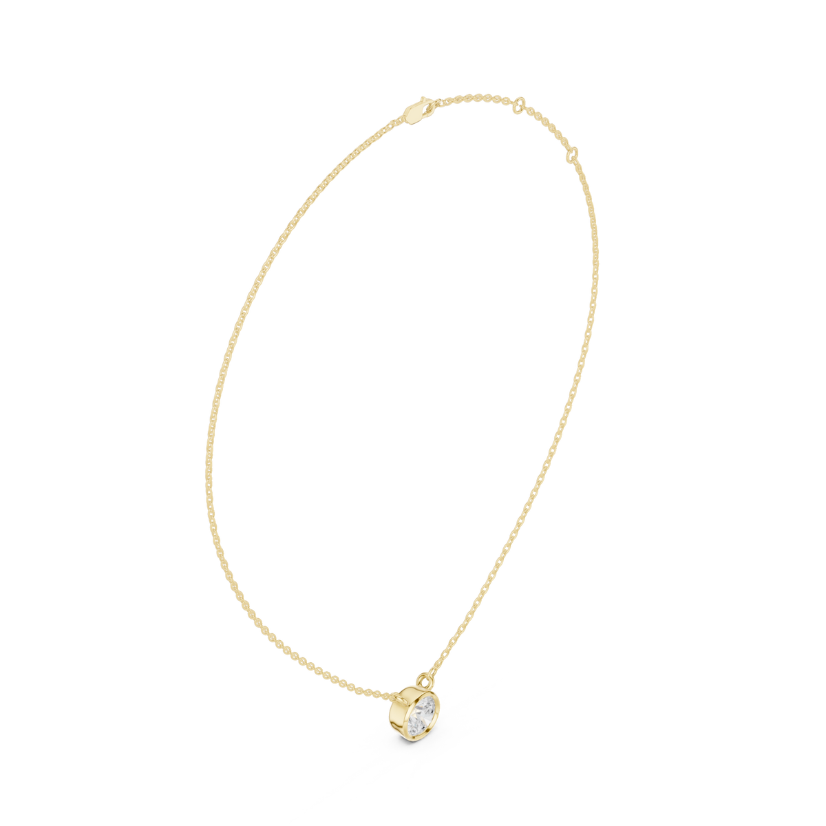 Round bezel solitaire pendant yellow gold front view