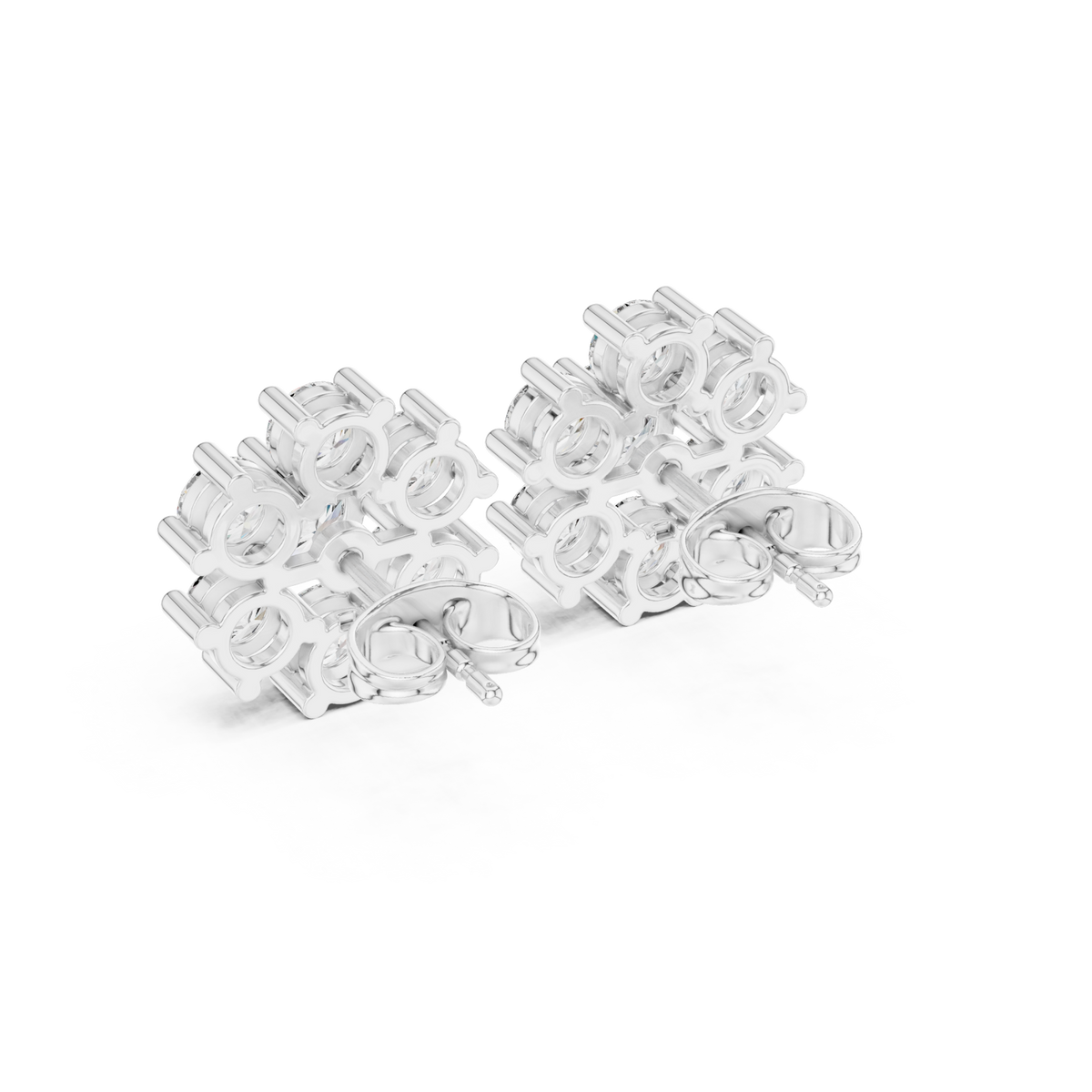  White Gold Round Blossom Cluster Studs Side View