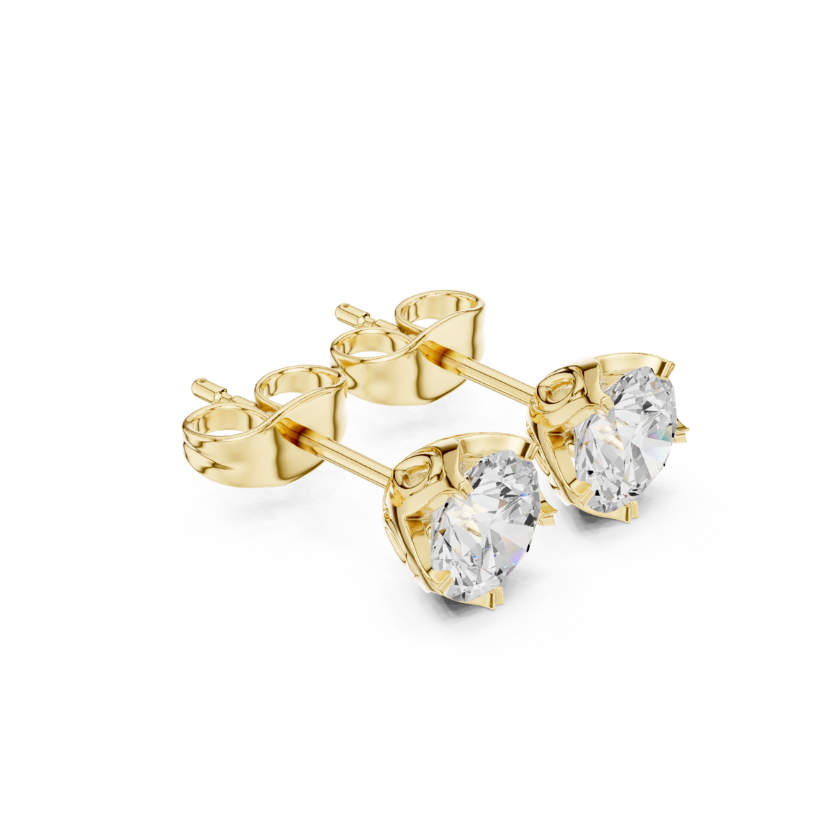 Gold Round Buttercup Solitaire Studs Front View