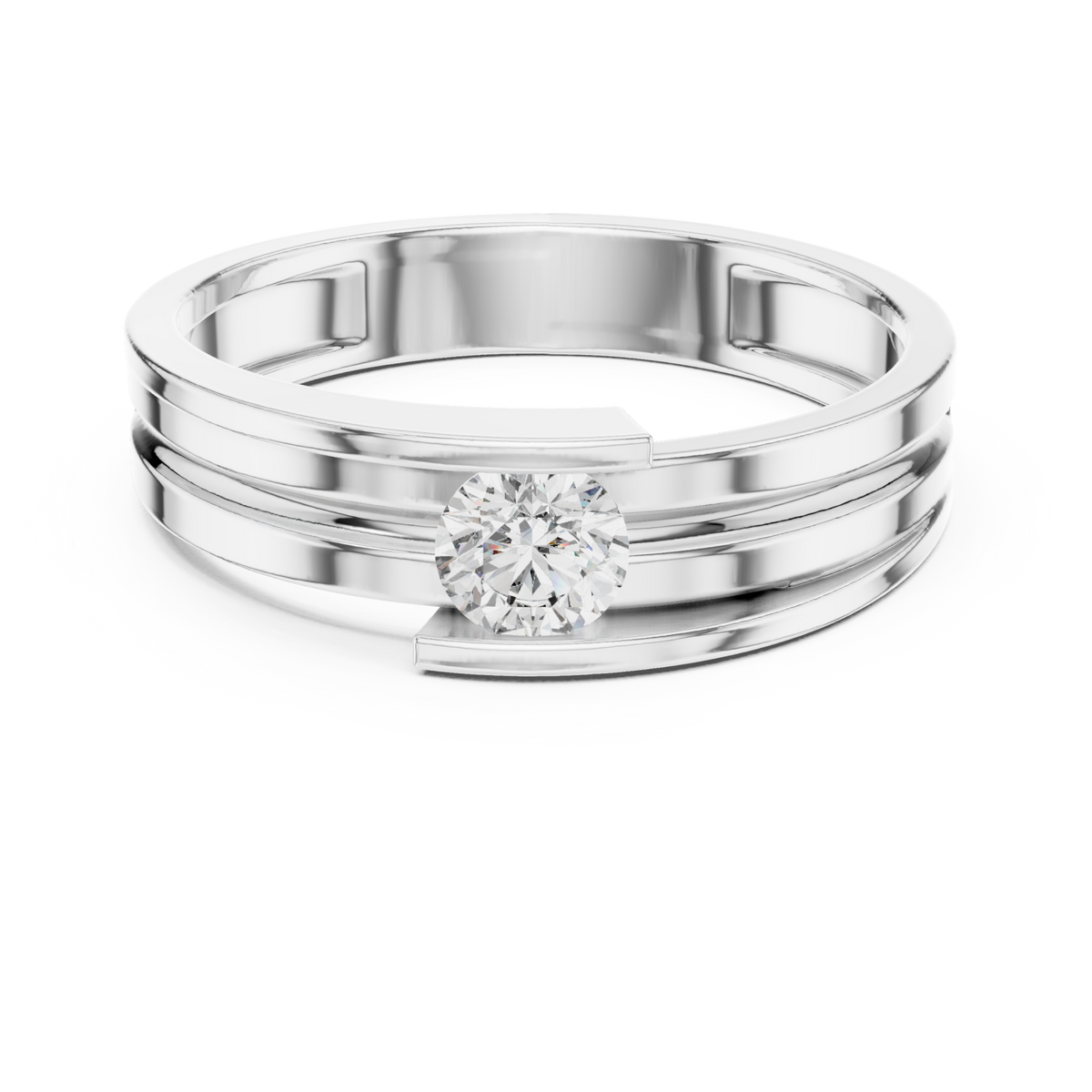 Round channel bypass band ring white gold detail view