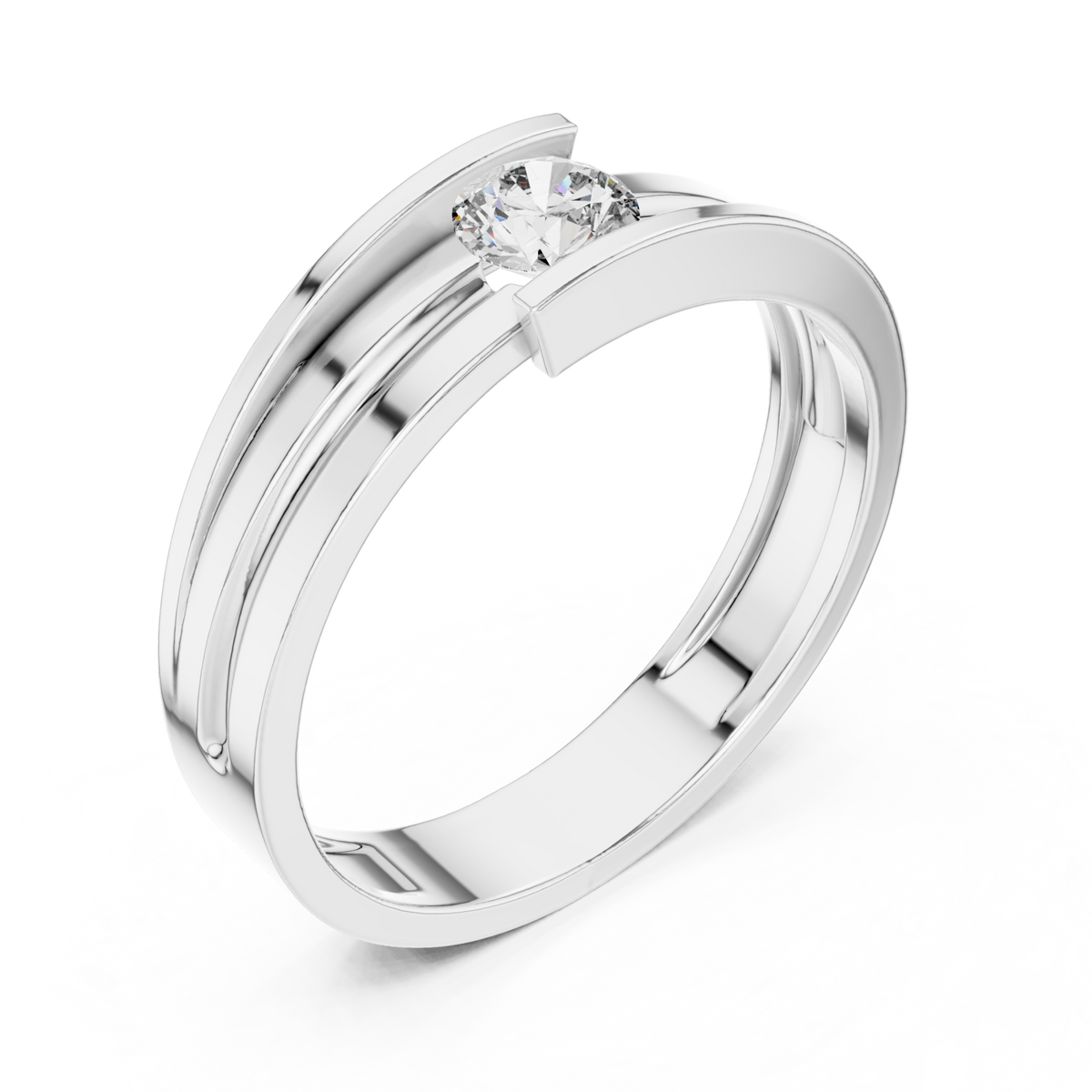 Round channel bypass band ring white gold front view