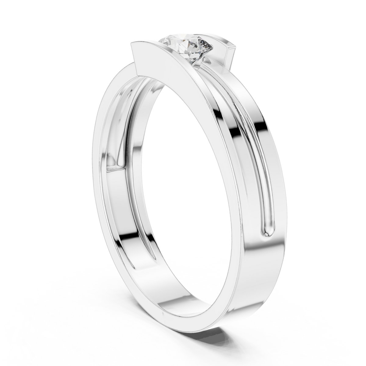 Round channel bypass band ring white gold side view