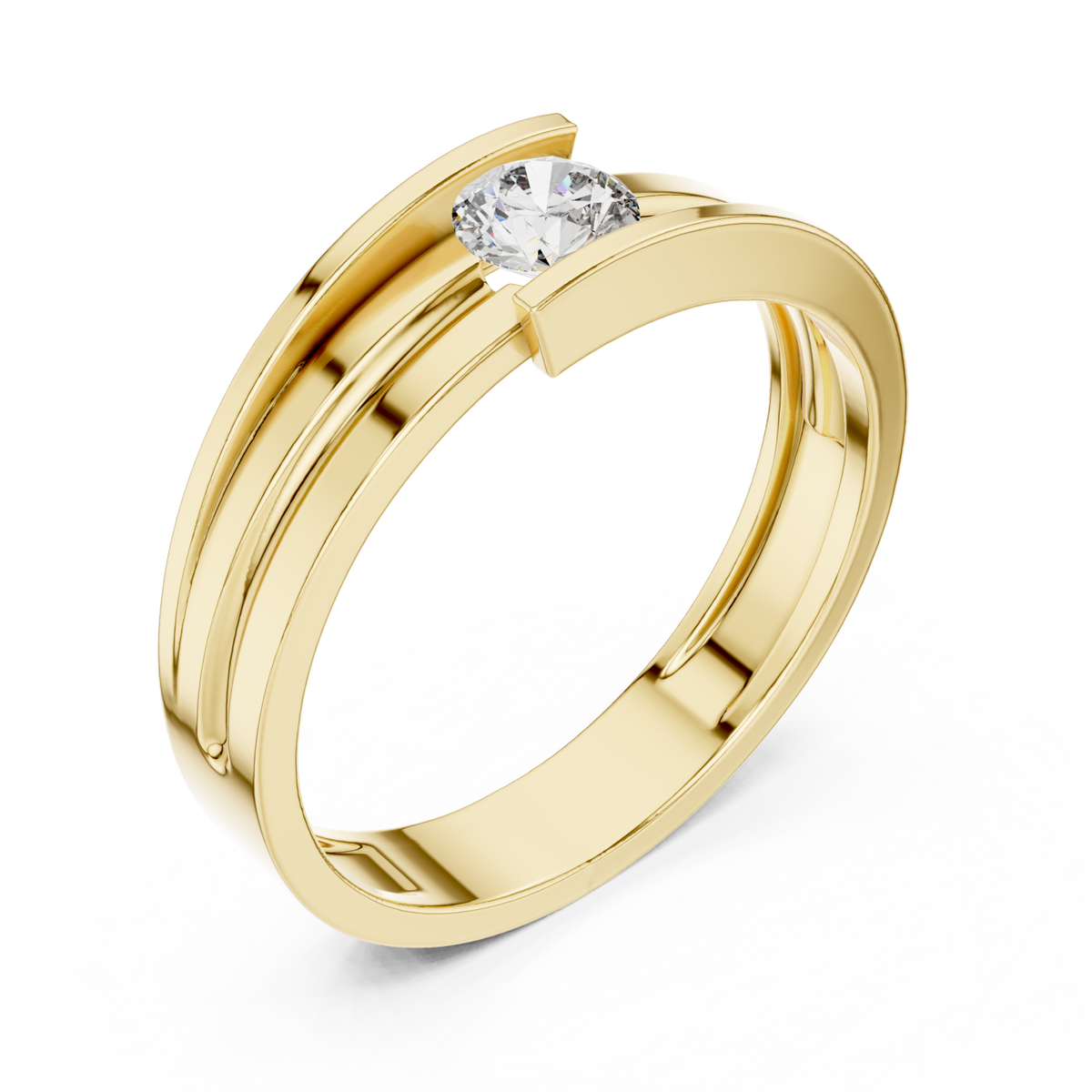 Round channel bypass band ring yellow gold front view