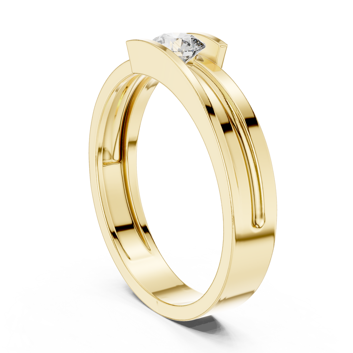Round channel bypass band ring yellow gold side view