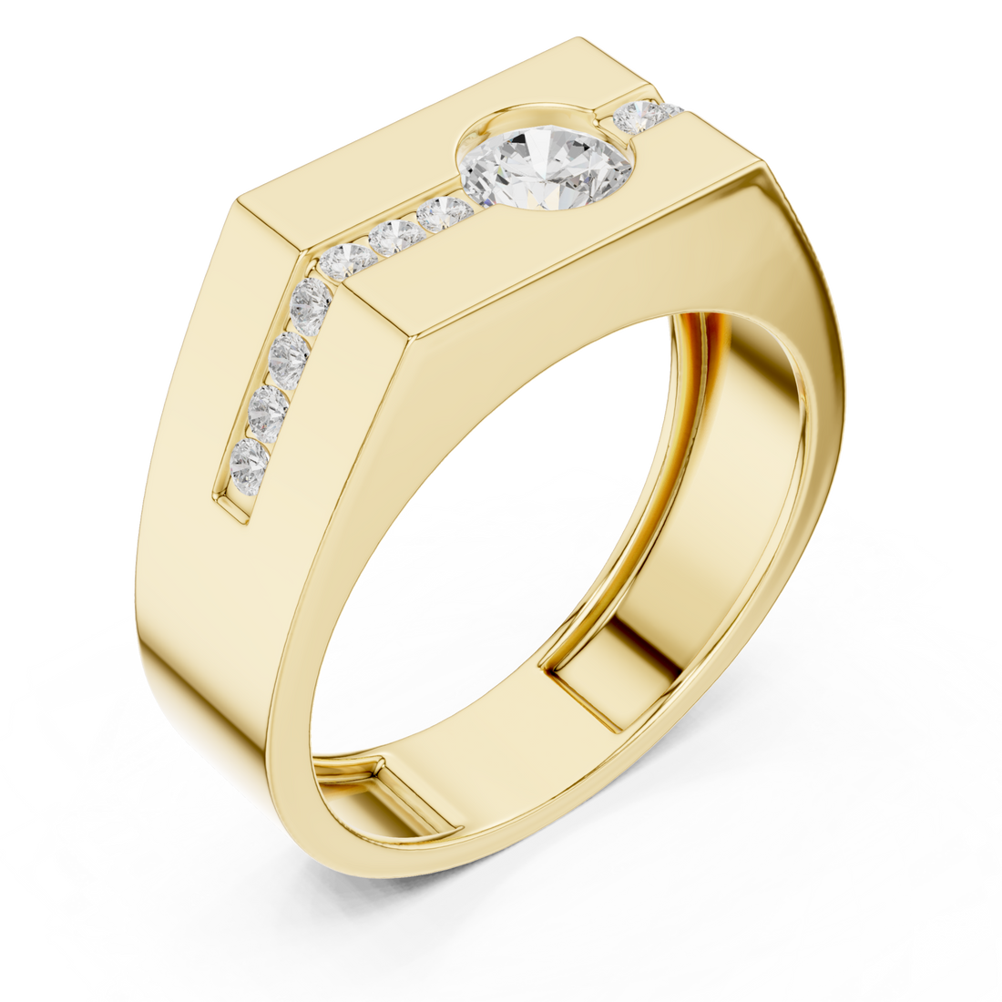 Gold Round Channel Line Signet Ring for Him Front View