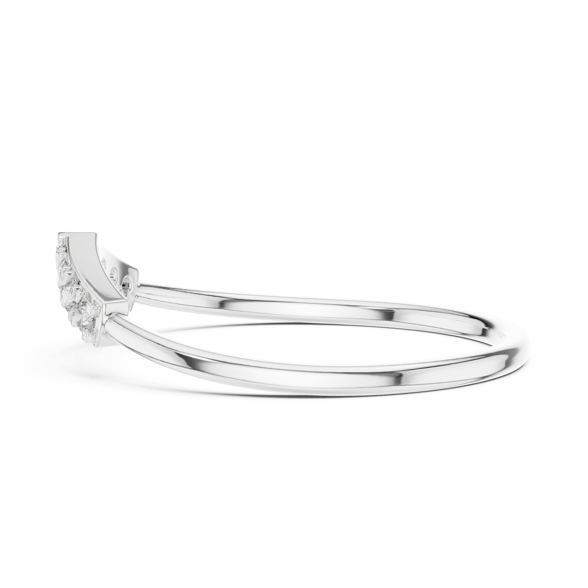 Round chevron crest ring white gold angle view