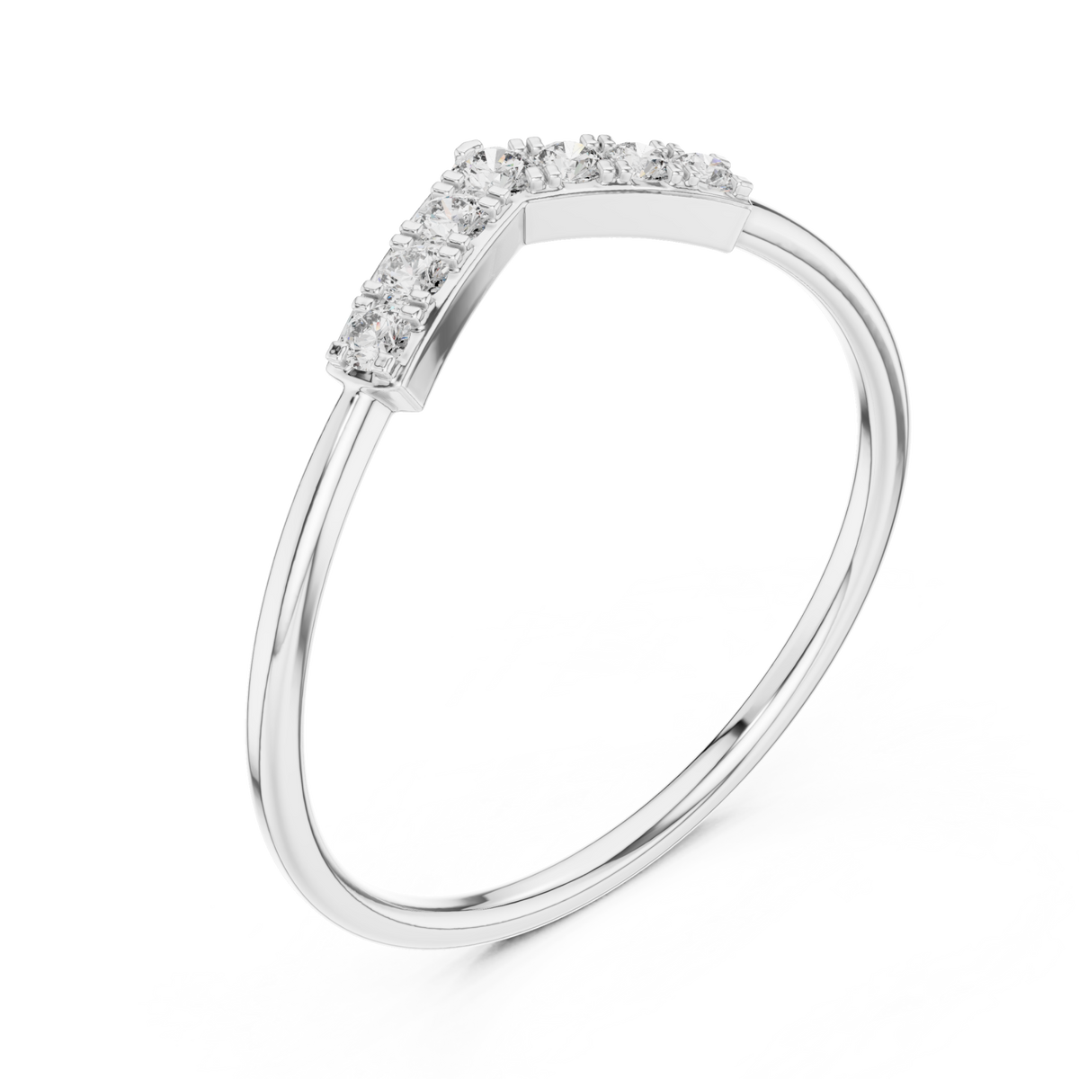 Round chevron crest ring white gold front view