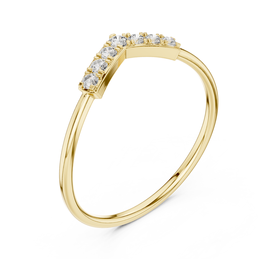 Round chevron crest ring yellow gold front view