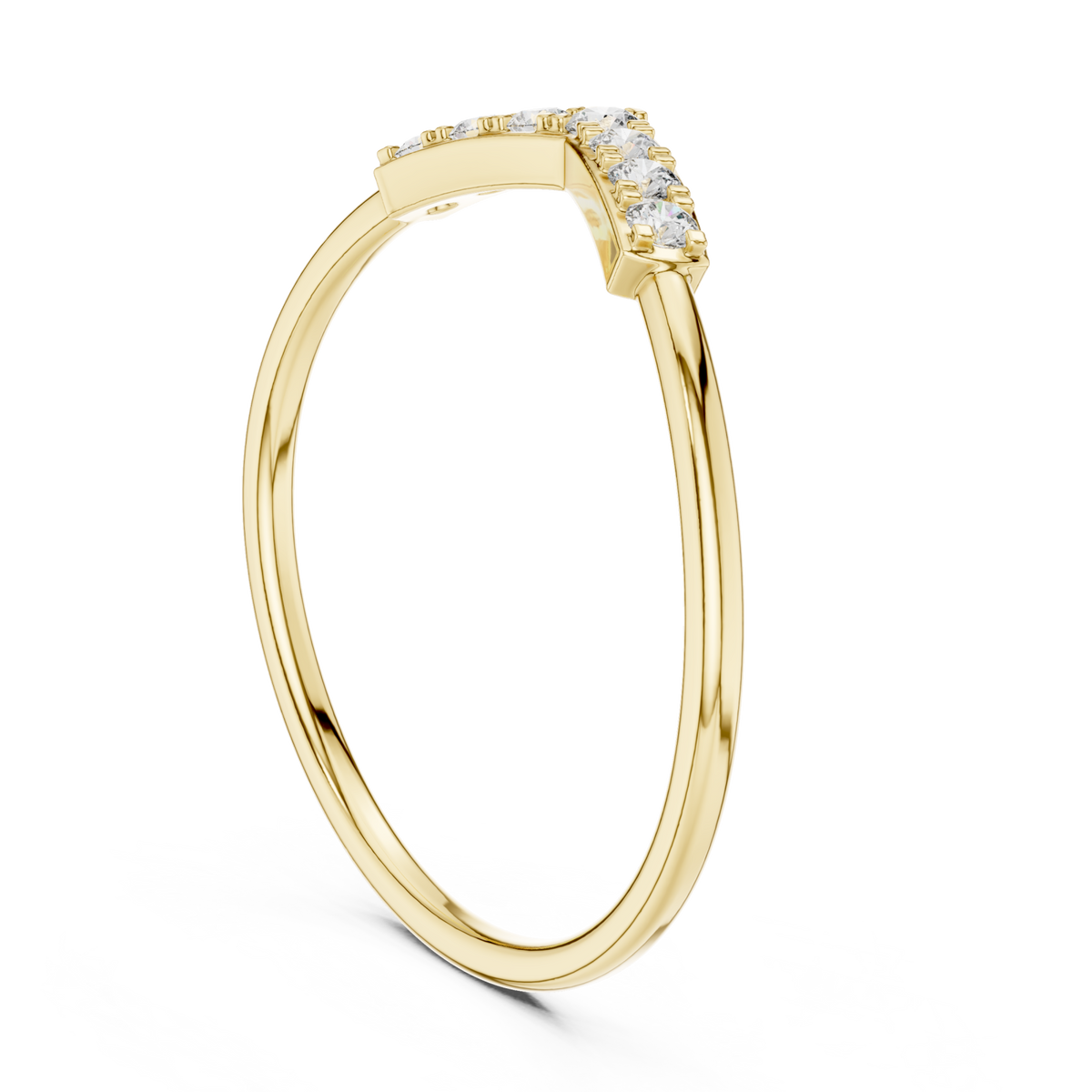 Round chevron crest ring yellow gold side view