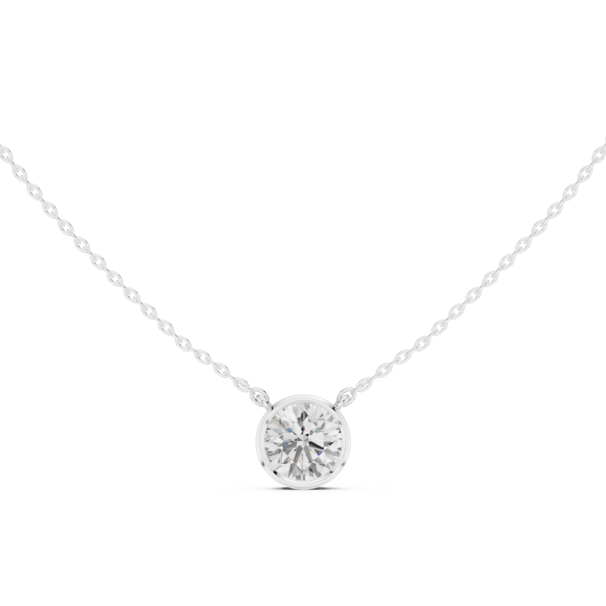 Round classic bezel solitaire pendant white gold detail view