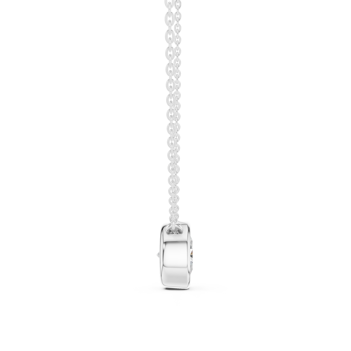 Round classic bezel solitaire pendant white gold side view