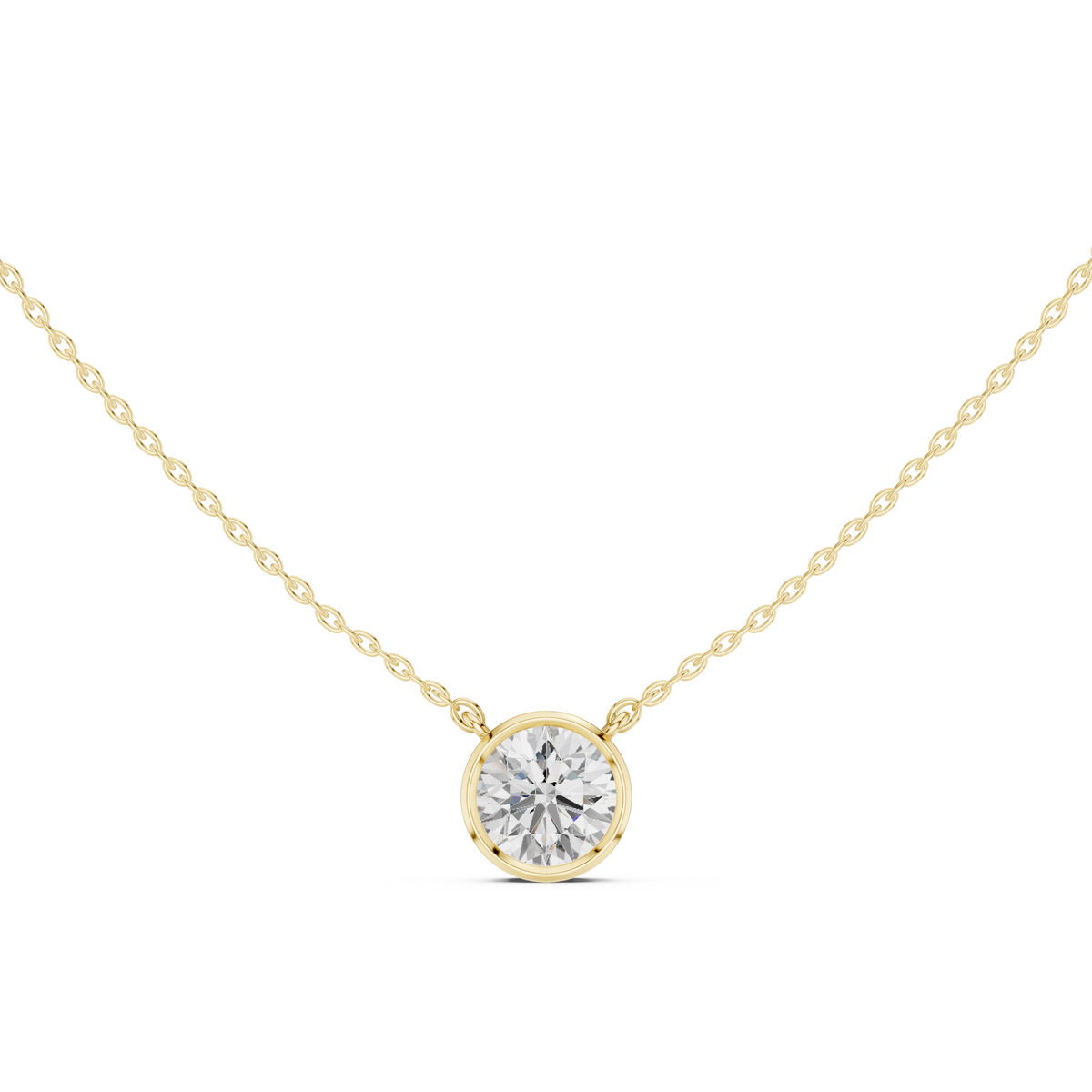 Round classic bezel solitaire pendant yellow gold detail view