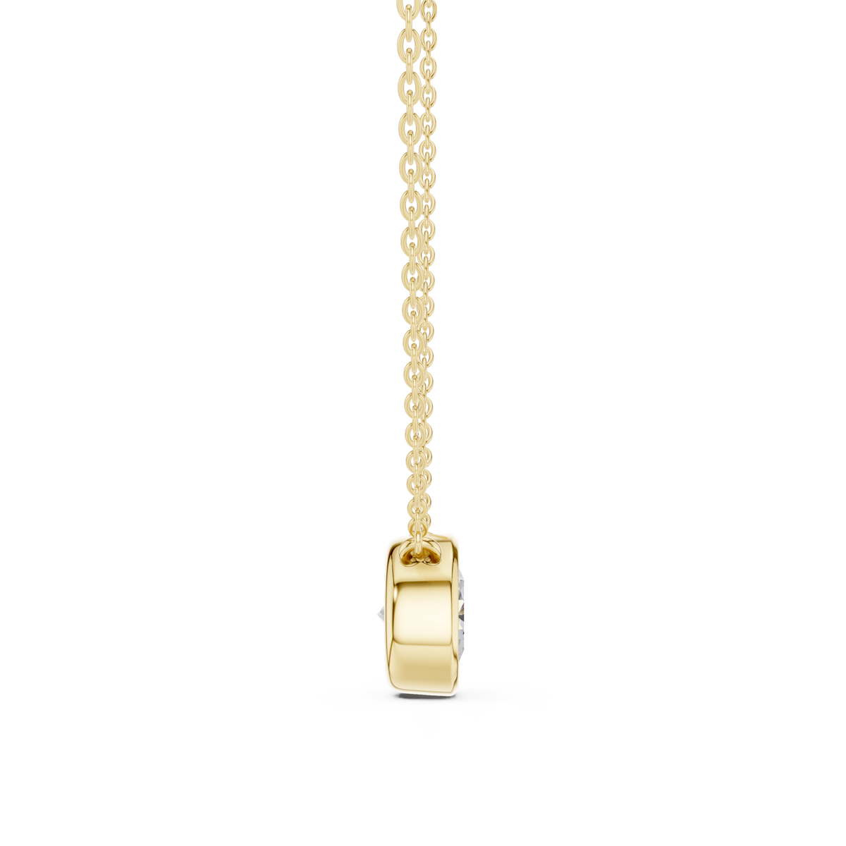 Round classic bezel solitaire pendant yellow gold side view