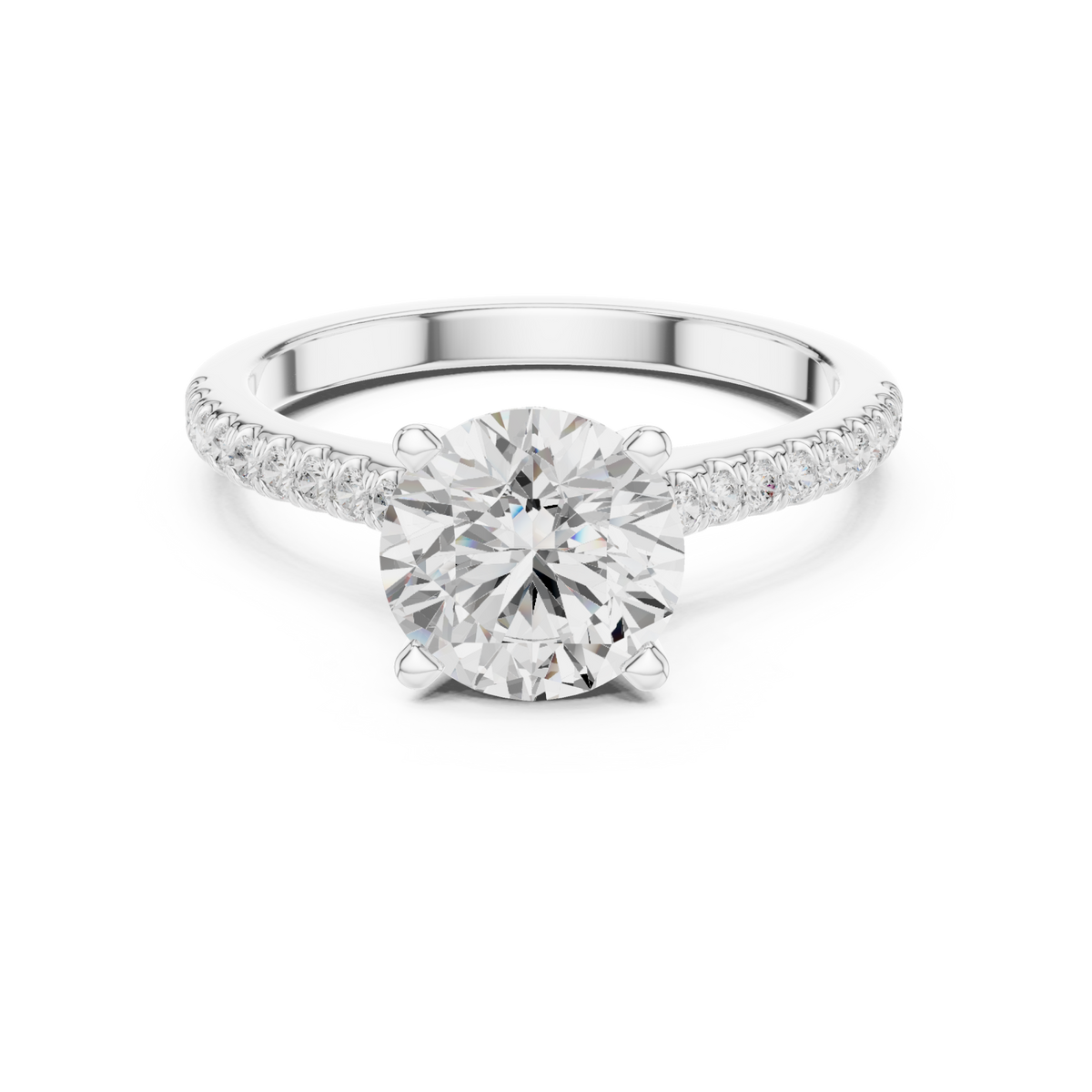 Round classic pave engagement ring white gold detail view