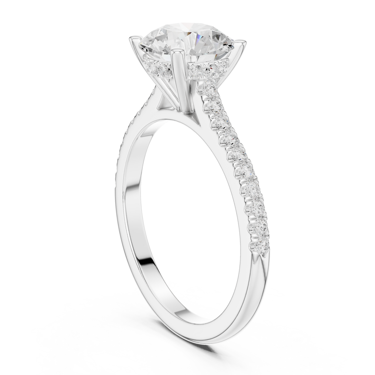 Round classic pave engagement ring white gold front view