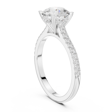 Round classic pave engagement ring white gold front view