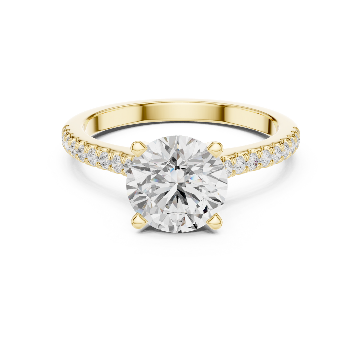 Round classic pave engagement ring yellow gold detail view