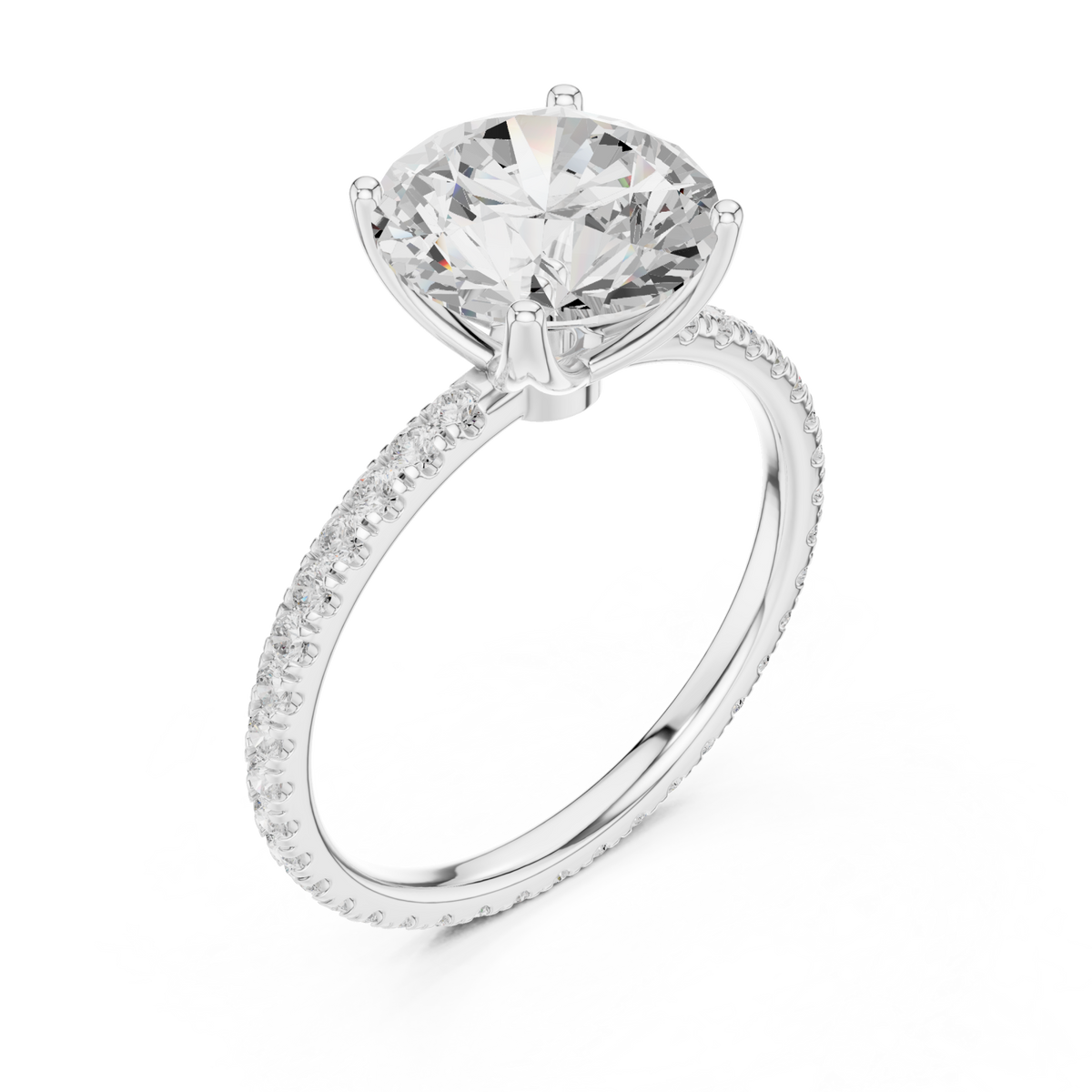 Round claw-prong pave engagement ring white gold angle view