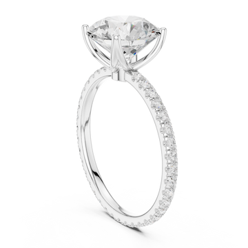 Round claw-prong pave engagement ring white gold front view