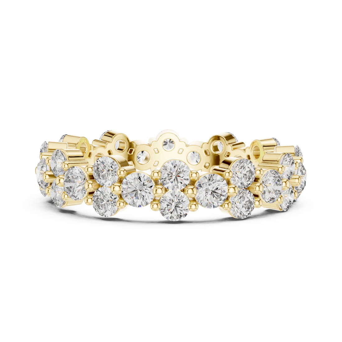 Round cluster anniversary band yellow gold front view