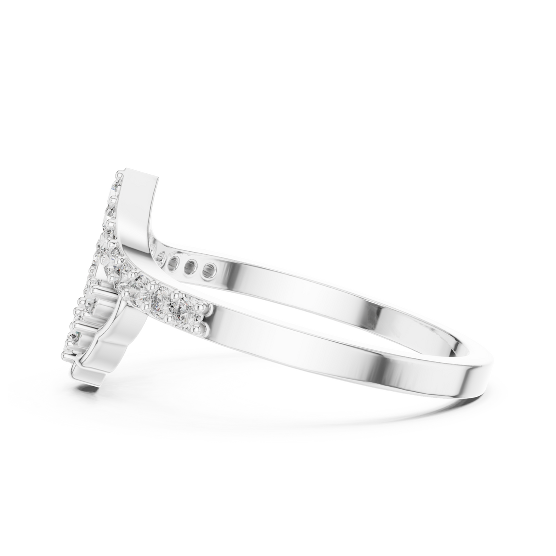 Round cluster chevron ring white gold front view