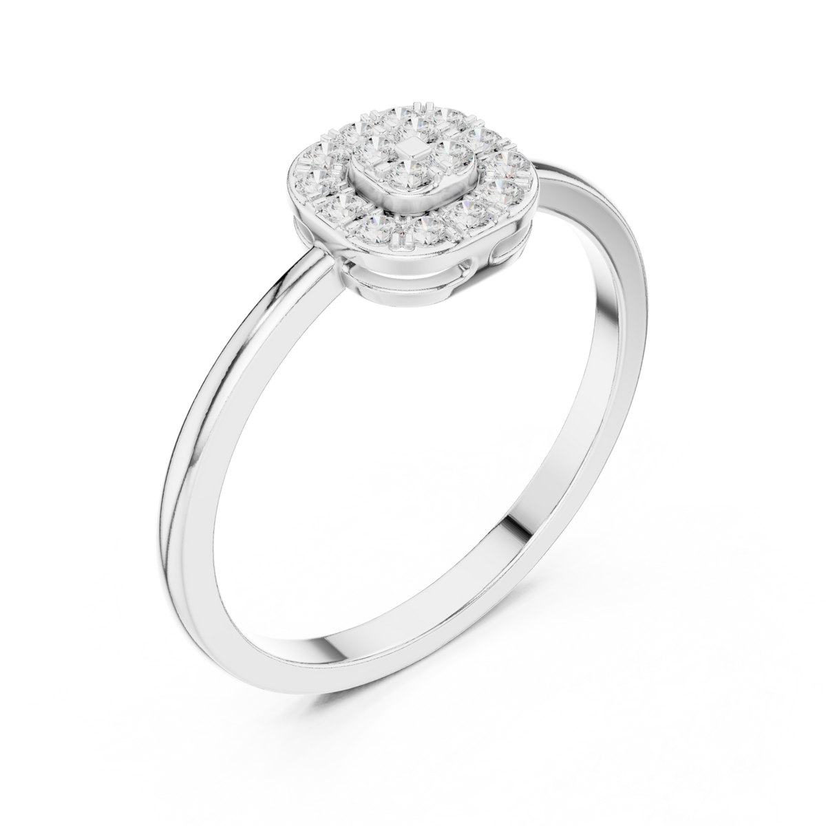 Round cluster cushion frame ring white gold front view