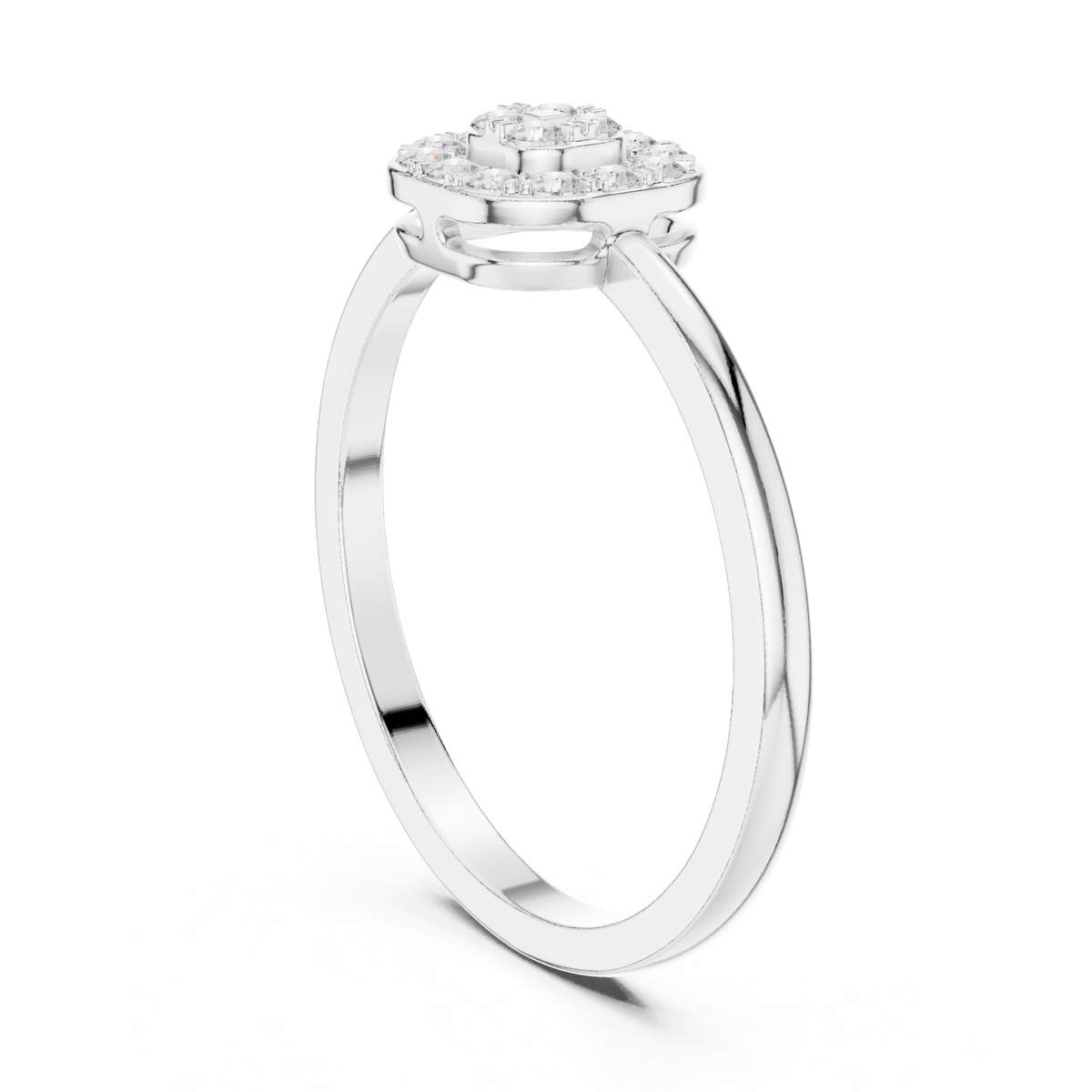 Round cluster cushion frame ring white gold side view