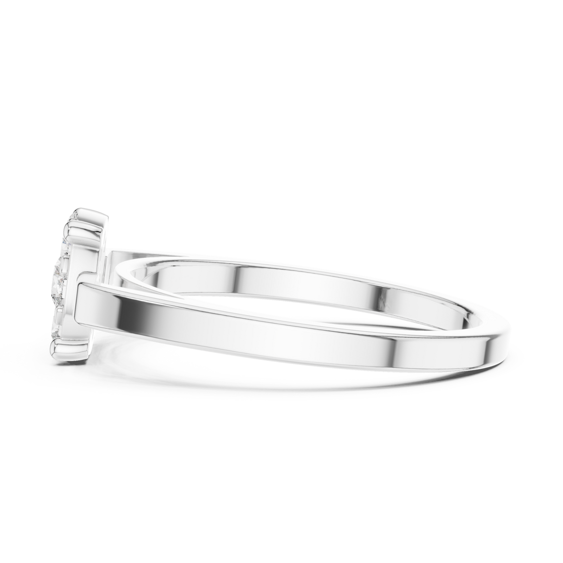 Round cluster dome knife-edge ring white gold front view