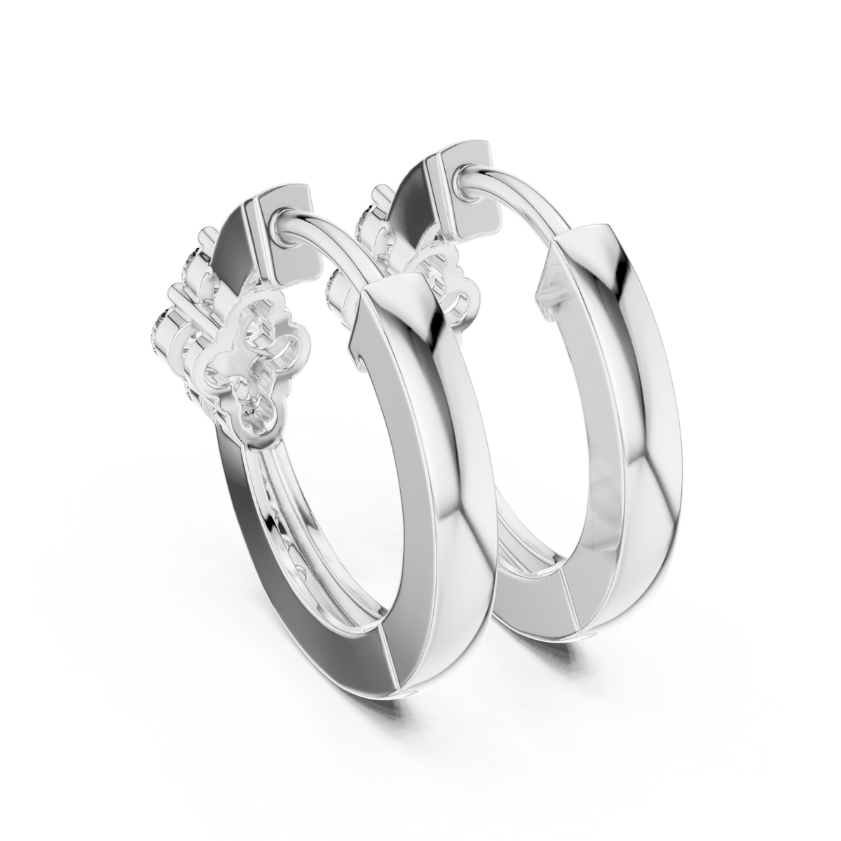  White Gold Round Cluster Front Huggie Hoops Angle View