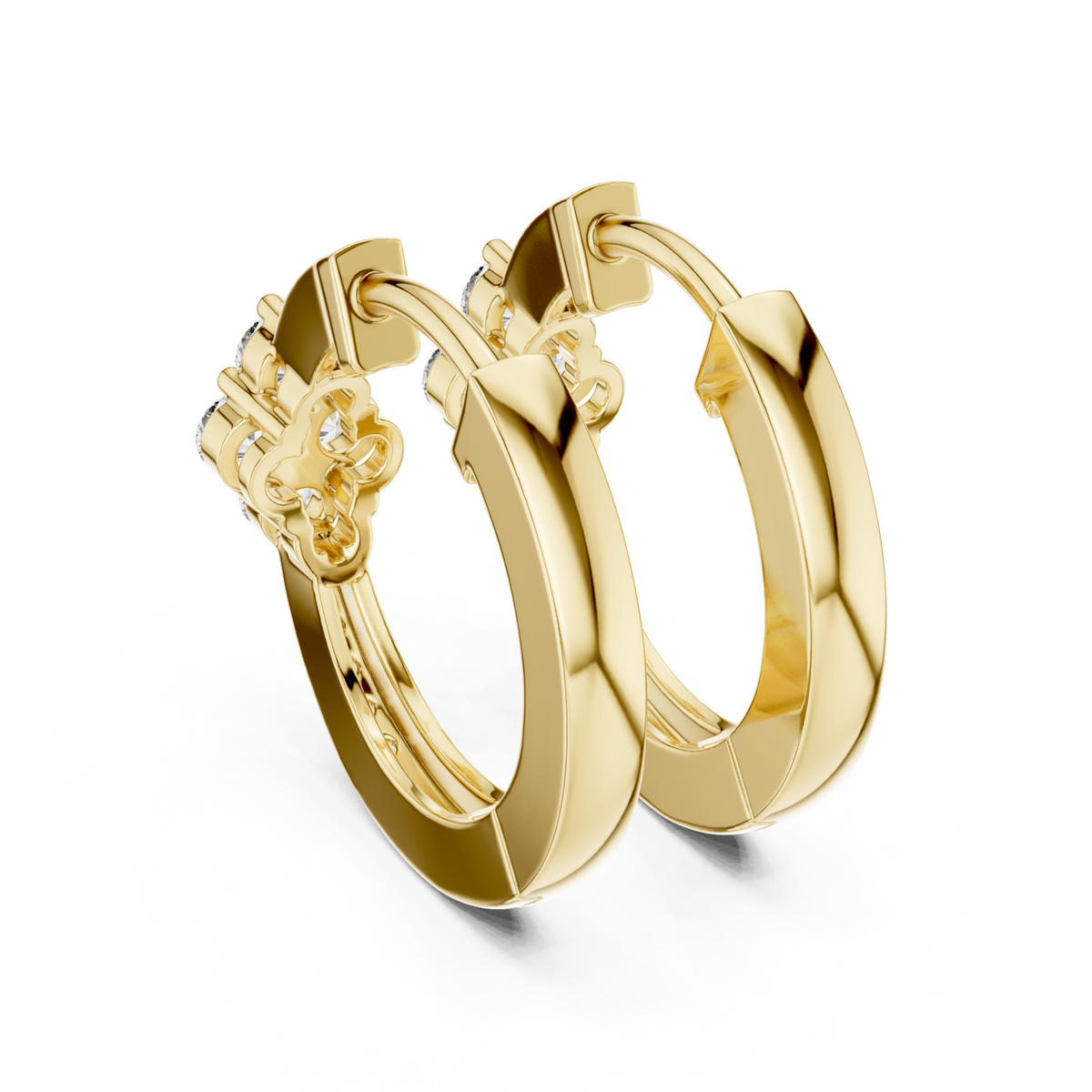  Gold Round Cluster Front Huggie Hoops Angle View