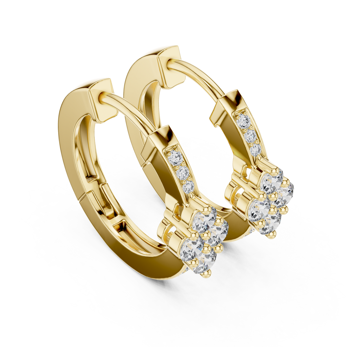 Gold Round Cluster Front Huggie Hoops Front View