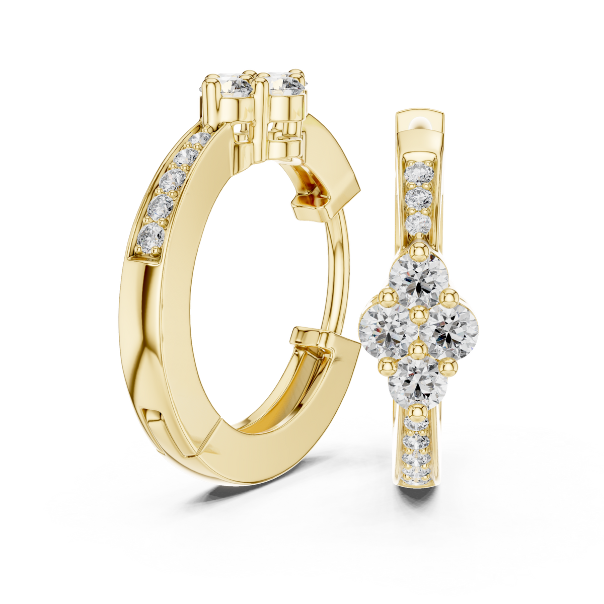  Gold Round Cluster Front Huggie Hoops Side View
