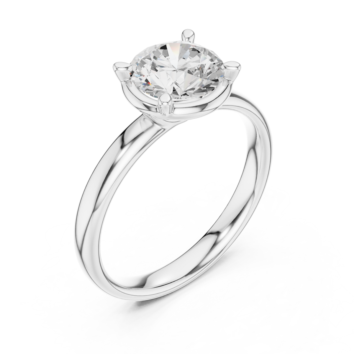 Round compass point solitaire engagement ring white gold angle view