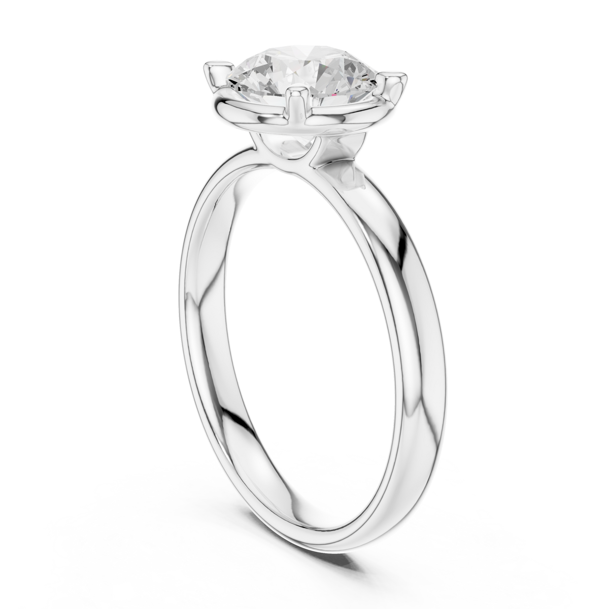 Round compass point solitaire engagement ring white gold front view