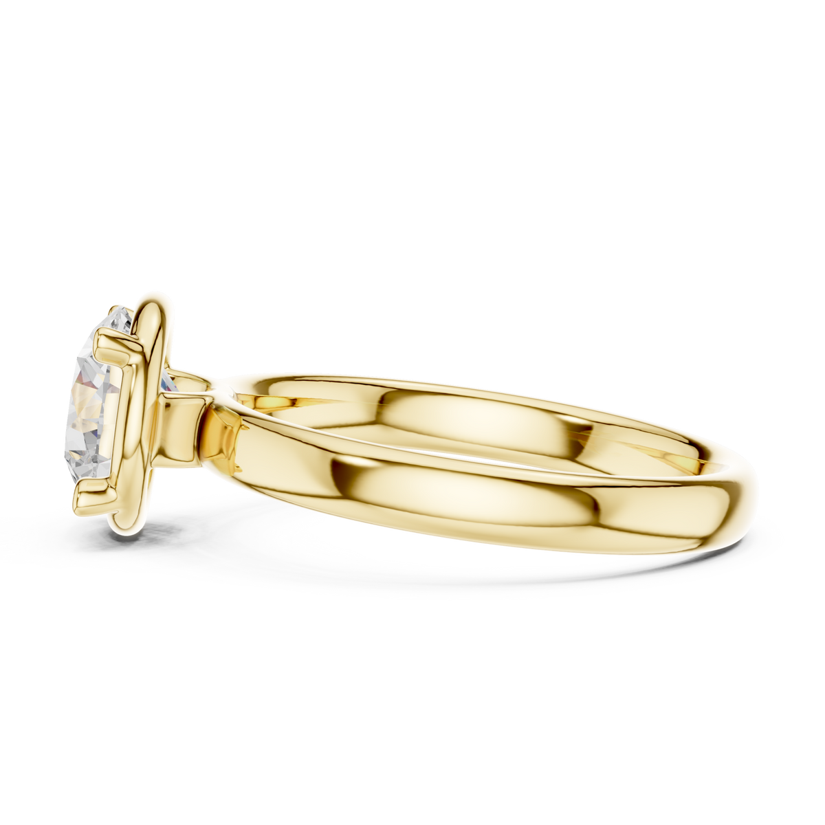 Round compass point solitaire engagement ring yellow gold side view